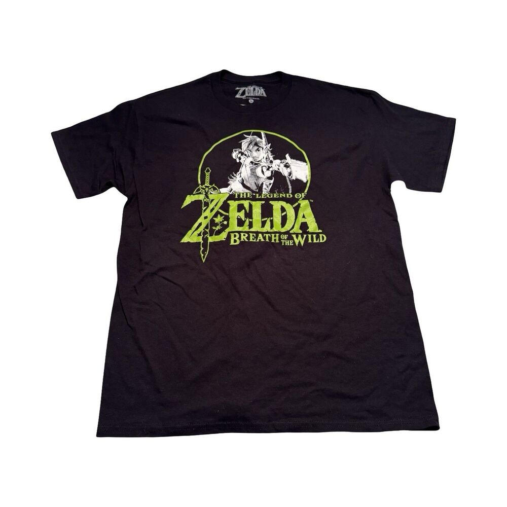 Legend Of Zelda Breath Of The Wild Size Large Black Neon Green Graphic‎ T Shirt